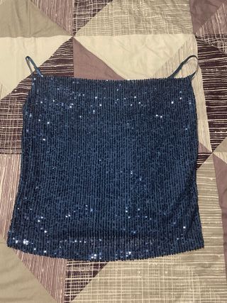 Top lentejuelas azul Stradivarius