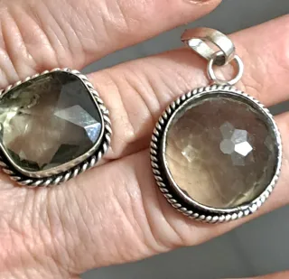 Anello e pendente  infiani con cristallo fumé