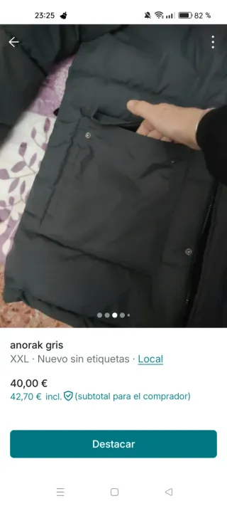 Anorak gris capucha pelo XXL
