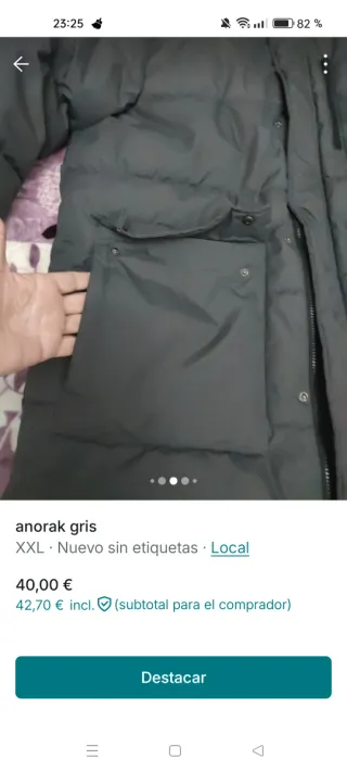 Anorak gris capucha pelo XXL