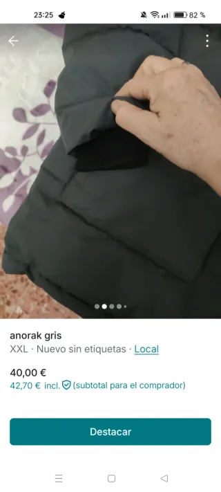 Anorak gris capucha pelo XXL