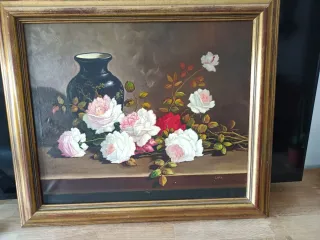 Cuadro Óleo Flores y Jarrón