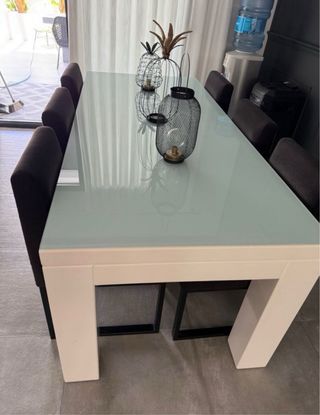 Mesa Comedor Blanca Madera y Cristal
