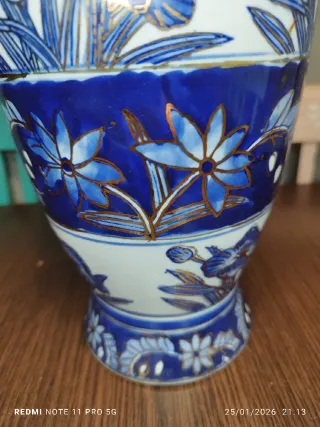 Jarrón Vintage Porcelana Azul y Dorado