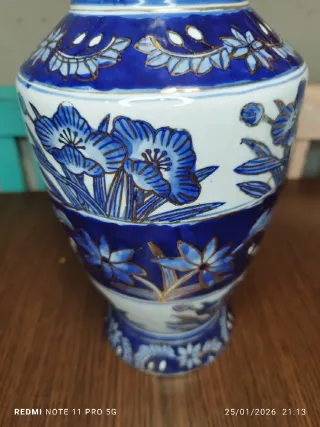 Jarrón Vintage Porcelana Azul y Dorado