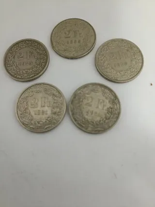 Lote 5 monedas Suiza 2 Francos (1974-1988)