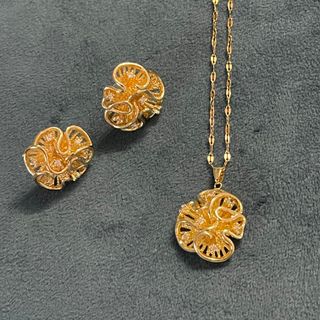 Conjunto Aço Inoxidável Brinco e Colar Dourado