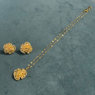 Conjunto Aço Inoxidável Brinco e Colar Dourado