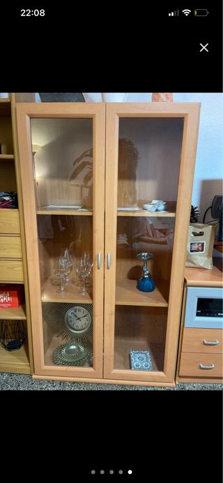 Mueble de salón modular madera y cristal