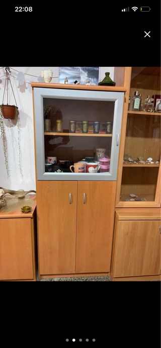 Mueble de salón modular madera y cristal