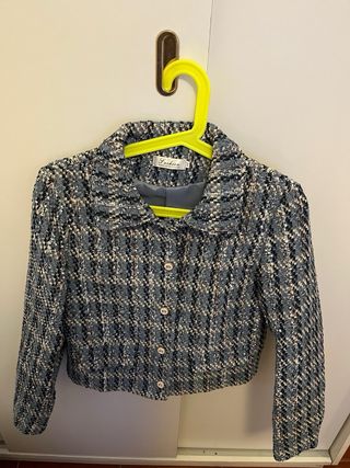 Chaqueta Tweed Mujer Azul Gris