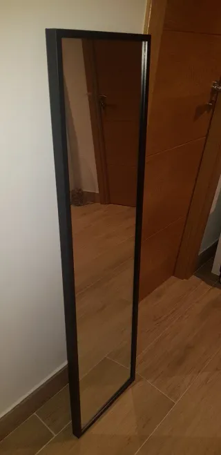 2 Espejo largo madera y cristal 120×0,3×30