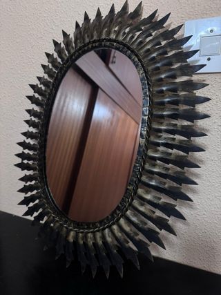 Espejo antiguo sol metal dorado y negro