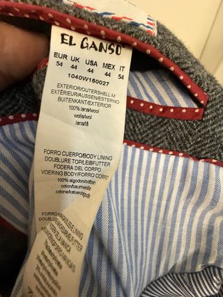 Abrigo El Ganso Lana Gris Espiga Talla 54 XL