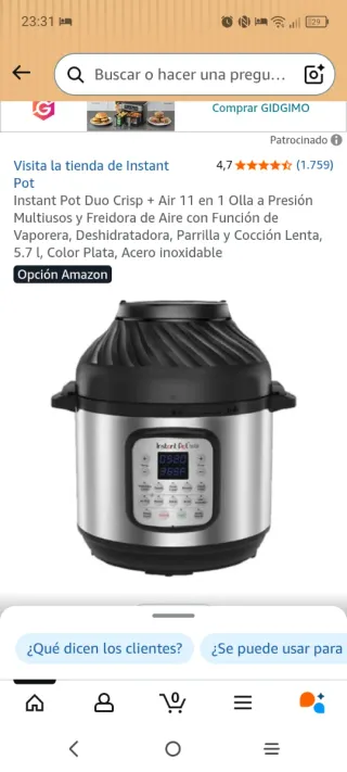 Olla Instant Pot Duo Crisp + Air 11 en 1