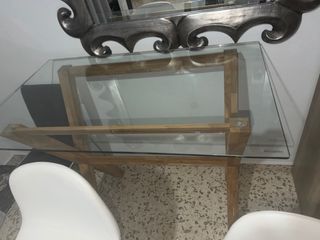 Mesa alta tipo bar cristal y madera de roble