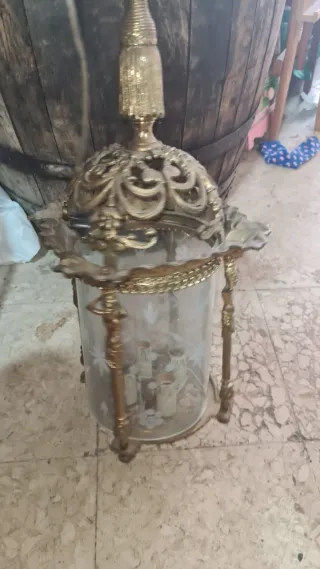 Farol Bronce y Cristal Tallado Años 60