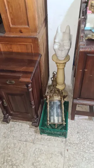 Farol Bronce y Cristal Tallado Años 60