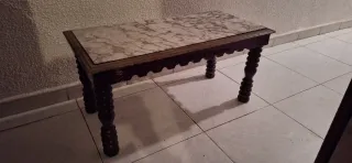Mesa de centro mármol y madera-Vintage