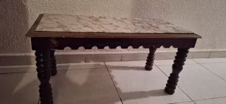 Mesa de centro mármol y madera-Vintage
