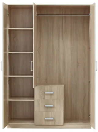 Armario 3 puertas madera con espejo y cajones