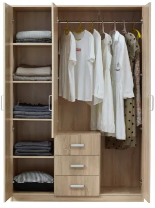 Armario 3 puertas madera con espejo y cajones