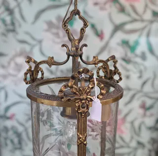 Lámpara de techo antigua de cristal y bronce