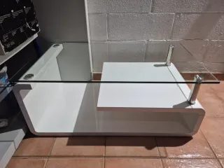 Mesa de centro cristal y blanco