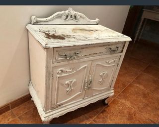 Mesita de noche vintage madera blanca