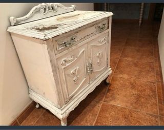 Mesita de noche vintage madera blanca