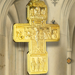 CRUZ ORTODOXA DORADA CON COLLAR 7,5×5CM + ESTUCHE