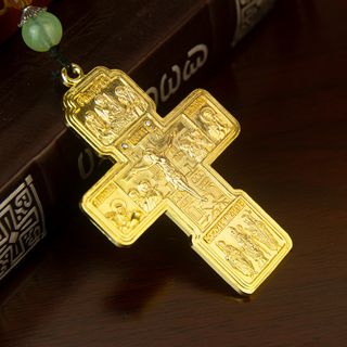 CRUZ ORTODOXA DORADA CON COLLAR 7,5×5CM + ESTUCHE