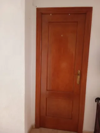 Puerta de madera con manivela dorada