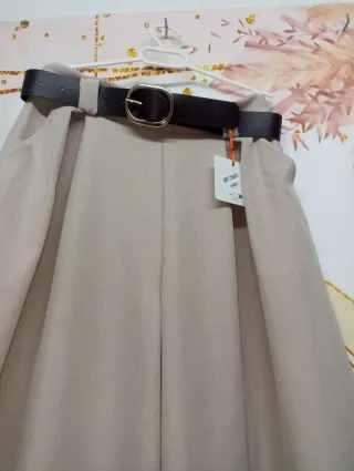 Pantalón ancho beige talla única