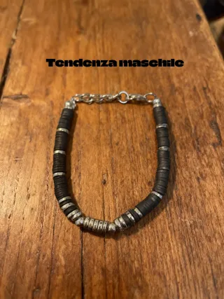 Bracciale uomo perline nere e argento