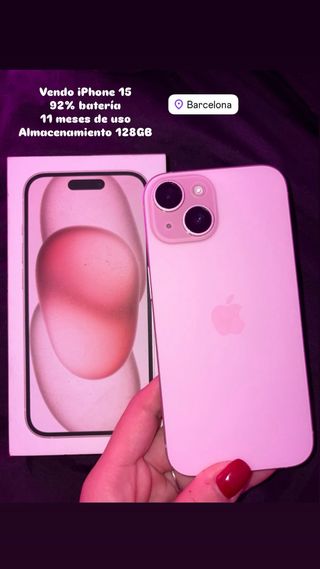 iPhone 15 128GB, sin detalles, pantalla impecable.