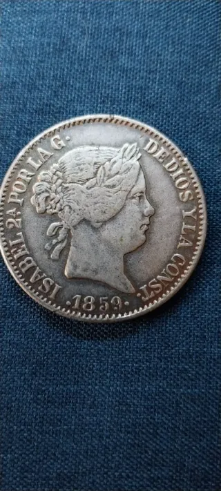 Moneda Plata Isabel II 20 Reales 1859
