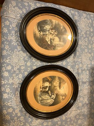 Cuadro antiguo ovalado con marco negro