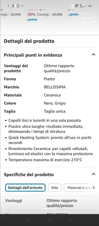 Piastra per capelli Bellissima