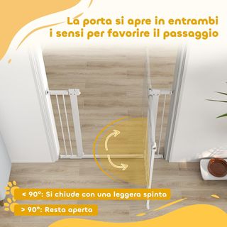 Reja de Seguridad para Perros de Interior, Reja para Perros con 2 Extensiones 76-104 Cm y Puerta para Gatos, Cancel de Perros Animales Domésticos Alto 106 Cm, para Pasillo y Escaleras, Blanco