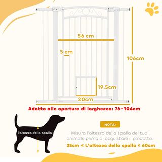 Reja de Seguridad para Perros de Interior, Reja para Perros con 2 Extensiones 76-104 Cm y Puerta para Gatos, Cancel de Perros Animales Domésticos Alto 106 Cm, para Pasillo y Escaleras, Blanco