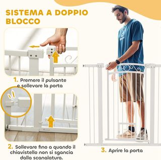 Reja de Seguridad para Perros de Interior, Reja para Perros con 2 Extensiones 76-104 Cm y Puerta para Gatos, Cancel de Perros Animales Domésticos Alto 106 Cm, para Pasillo y Escaleras, Blanco