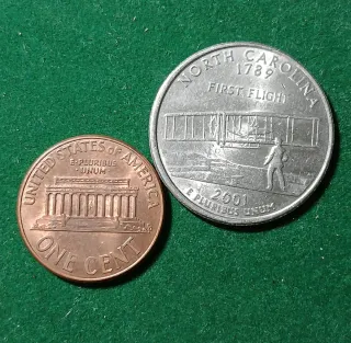 2 Monedas USA: 1 Penny y 1 Quarter