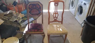 Lote 2 Sillas Madera Antiguas Tapizadas