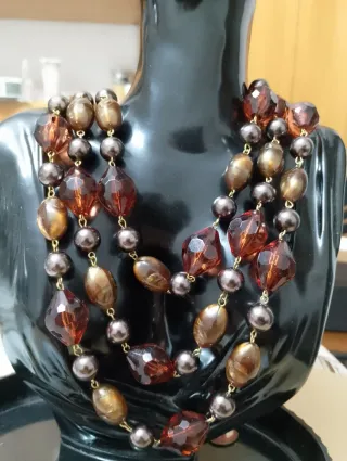 Collana lunga vintage marrone e oro