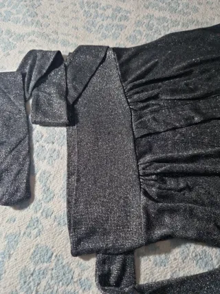 Top  brillante negro/plateado Talla S estilo fiest