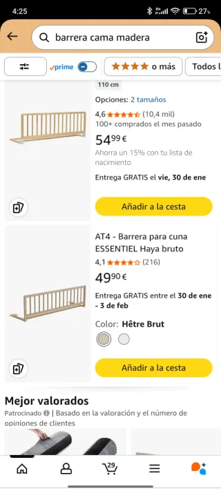 Quitamiedos de madera para cama