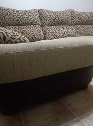 Sofá Cheslong Cama Beige y Marrón