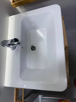 Muebles de baño bambú + lavabo colgante