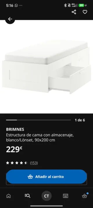 Cama BRIMNES 90 cm con somier LÖNSET.